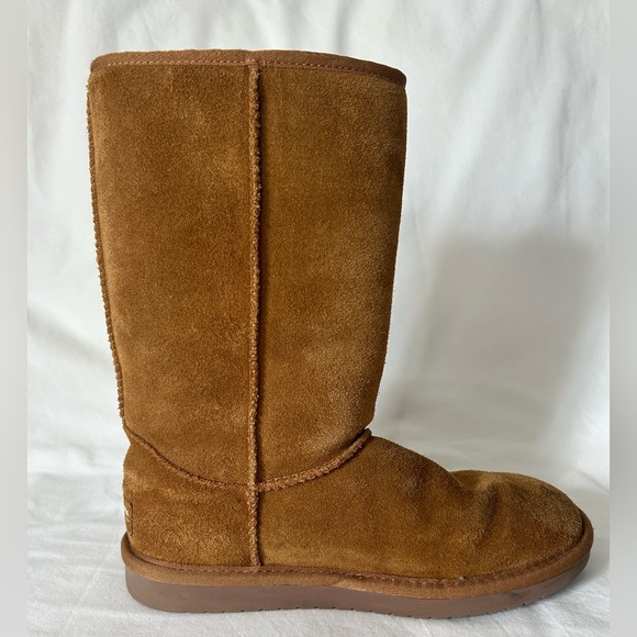 UGG Boots Koolaburra Suede Calf High Bows Tan Suede Winter Slip On (Runs Big 6) - Picture 10 of 15